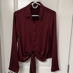 Express Women's Deep Red Button-Down Shirt